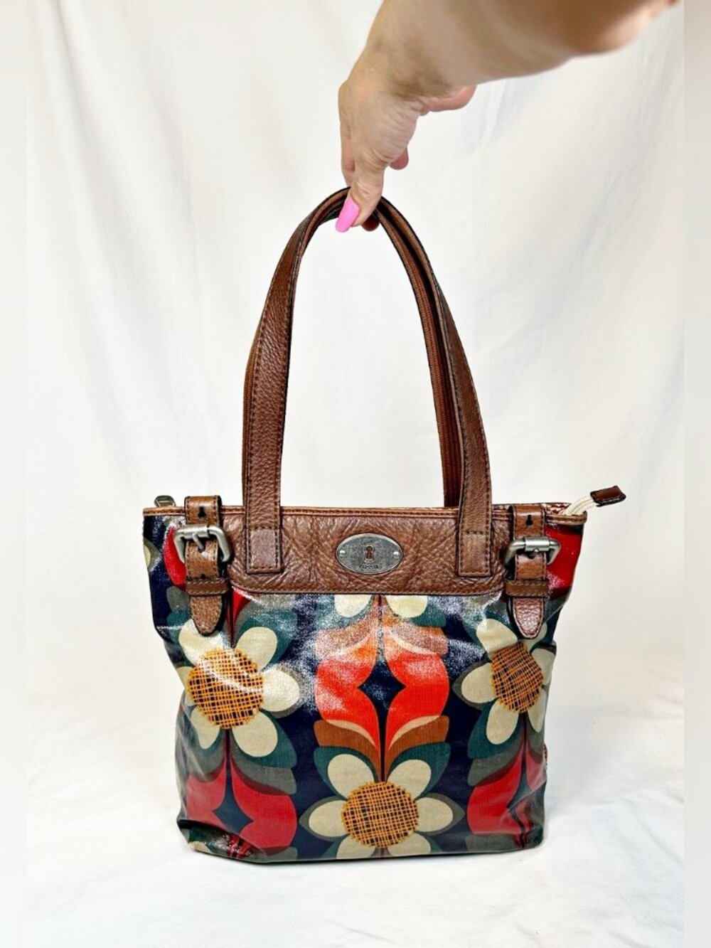 Fossil Key-Per Multicolor Floral Coated Canvas Boho Tote Bag